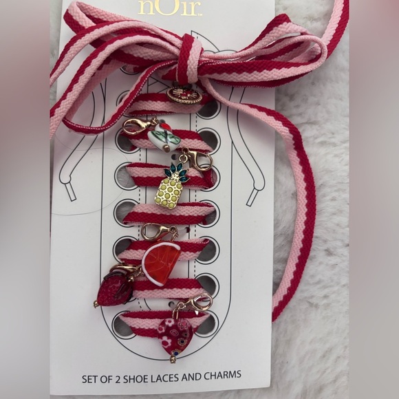nOir Jewelry Red and Pink Shoe Lace Set with Charms - Picture 2 of 4